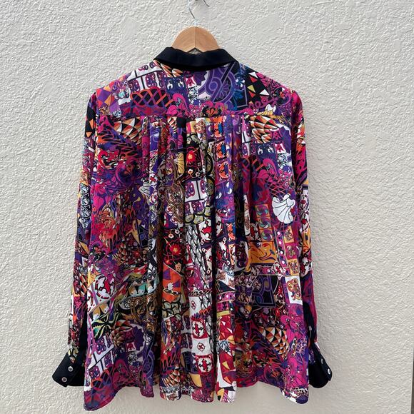 Robert Graham 100% Silk Long Sleeve Printed Button Down Blouse - Picture 2 of 5